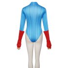 Cammy blue bodysuit back with center zip and red hand pieces