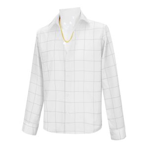 Jinu white windowpane shirt and gold-tone chain