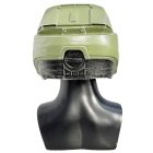 Rear view of olive-green Master Chief helmet with black lower panel