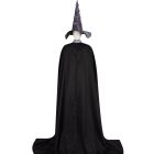 Back of Elphaba flowing black cape and pointed hat