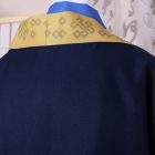 Navy outer robe from the back with patterned gold shoulder panel