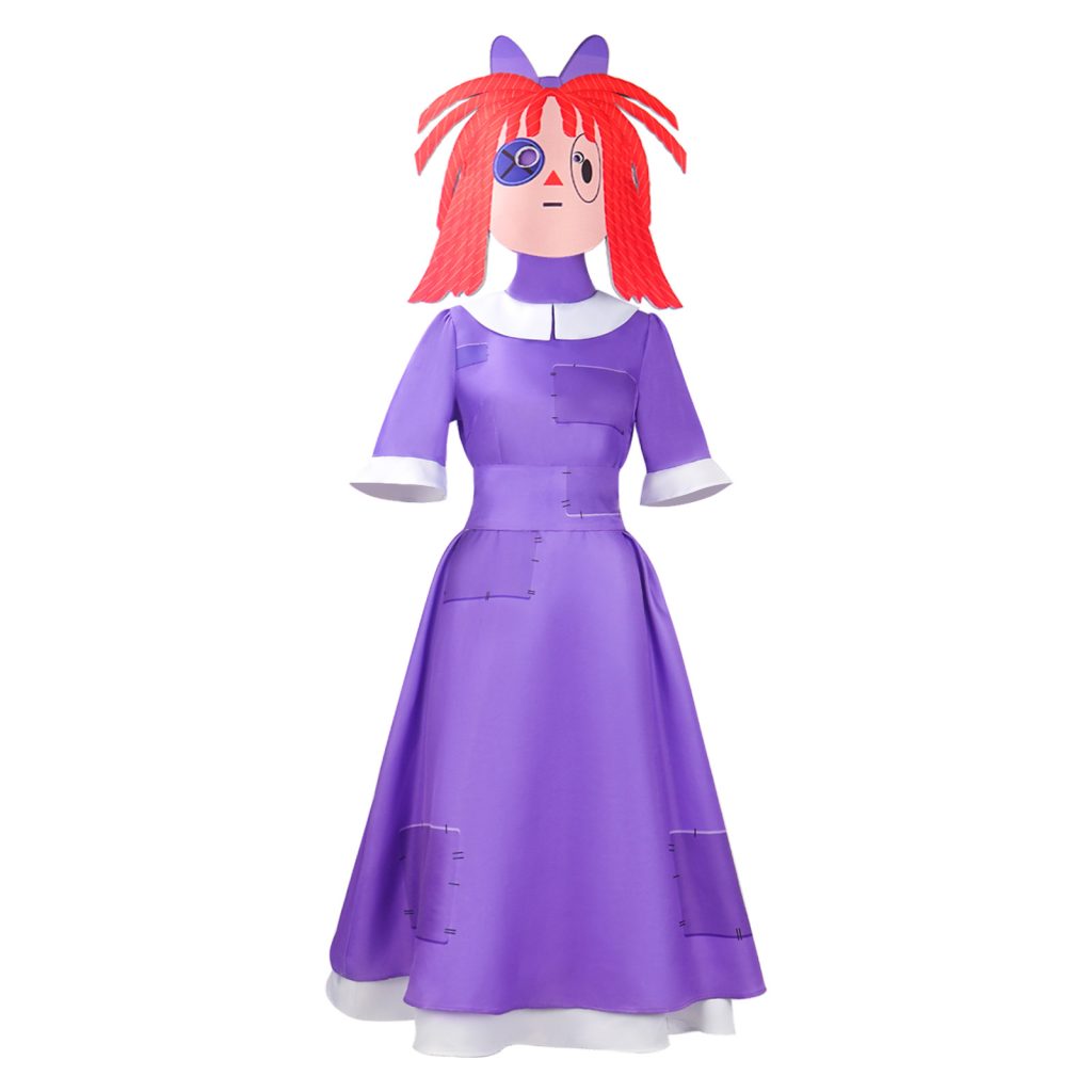 Ragatha patch-print dress hood and red-haired face mask