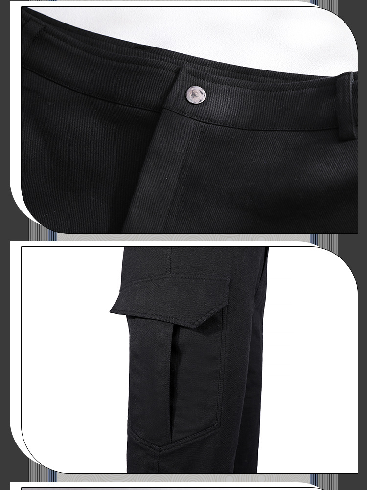 Leon black cargo trousers with button waist and flap pocket