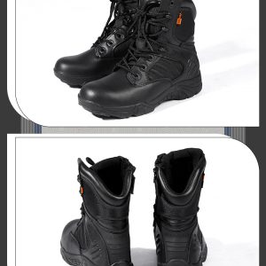 Pair of Leon black lace-up boots, front and rear views