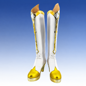 Pair of Lumine white tall cosplay boots with gold trim