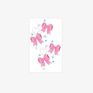 Pink ribbon bows dotted hearts and blue stars transfer sheet