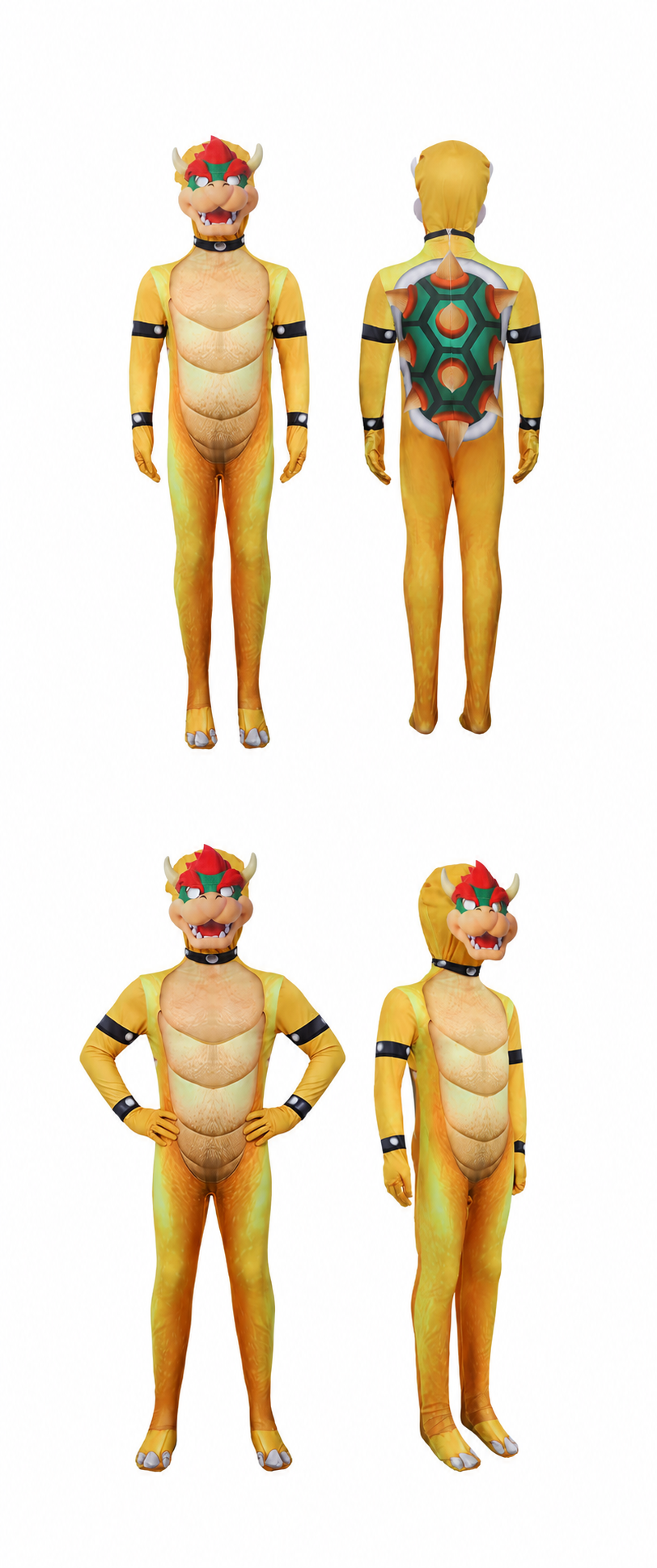 Bowser Printed Jumpsuit &Amp; Character Hood Costume 5 Bowser printed shell and rear zipper view