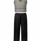 Gray school-style waistcoat top and black trousers