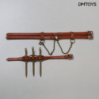 DMTOYS DP008 Vintage Brown miniature double waist strap with chains and thigh band with three blade-shaped props