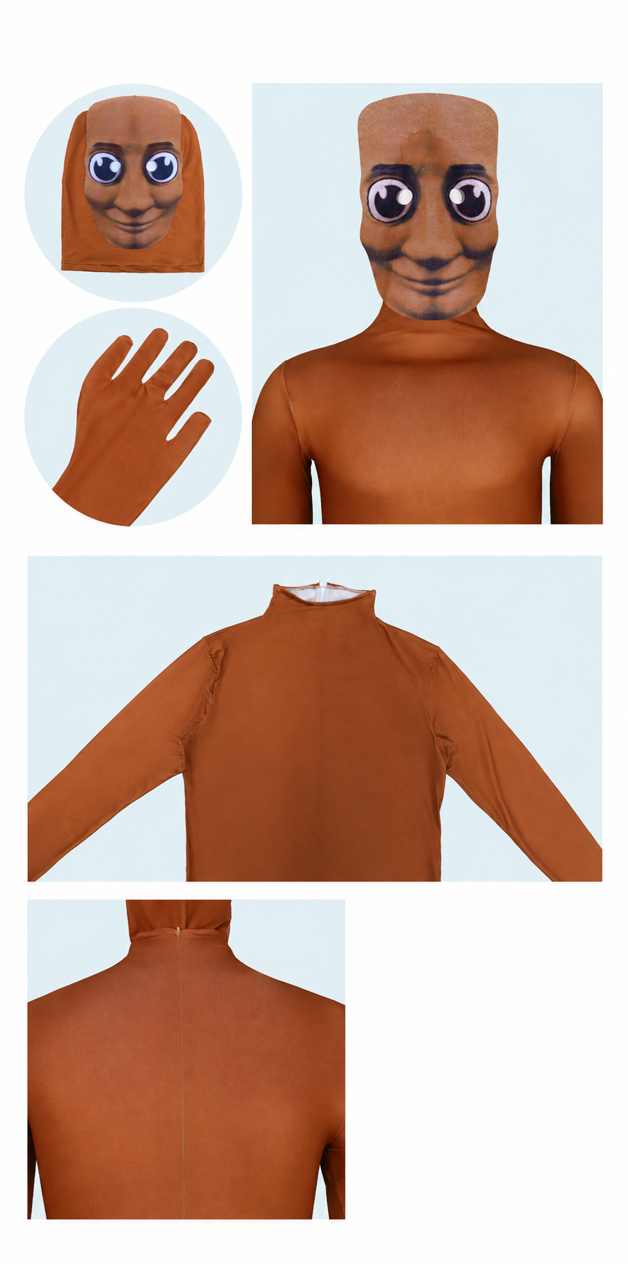 Brown Tung Sahur headcover, covered-hand and rear zipper details