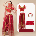 Burgundy three-piece choice: top pants and head veil with ornament