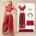 Burgundy four-piece choice adding earrings to top pants and headwear