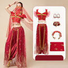 Burgundy five-piece choice adding bracelet to top pants headwear and earrings