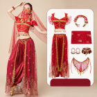 Burgundy six-piece choice with semicircular face veil and five-piece accessories