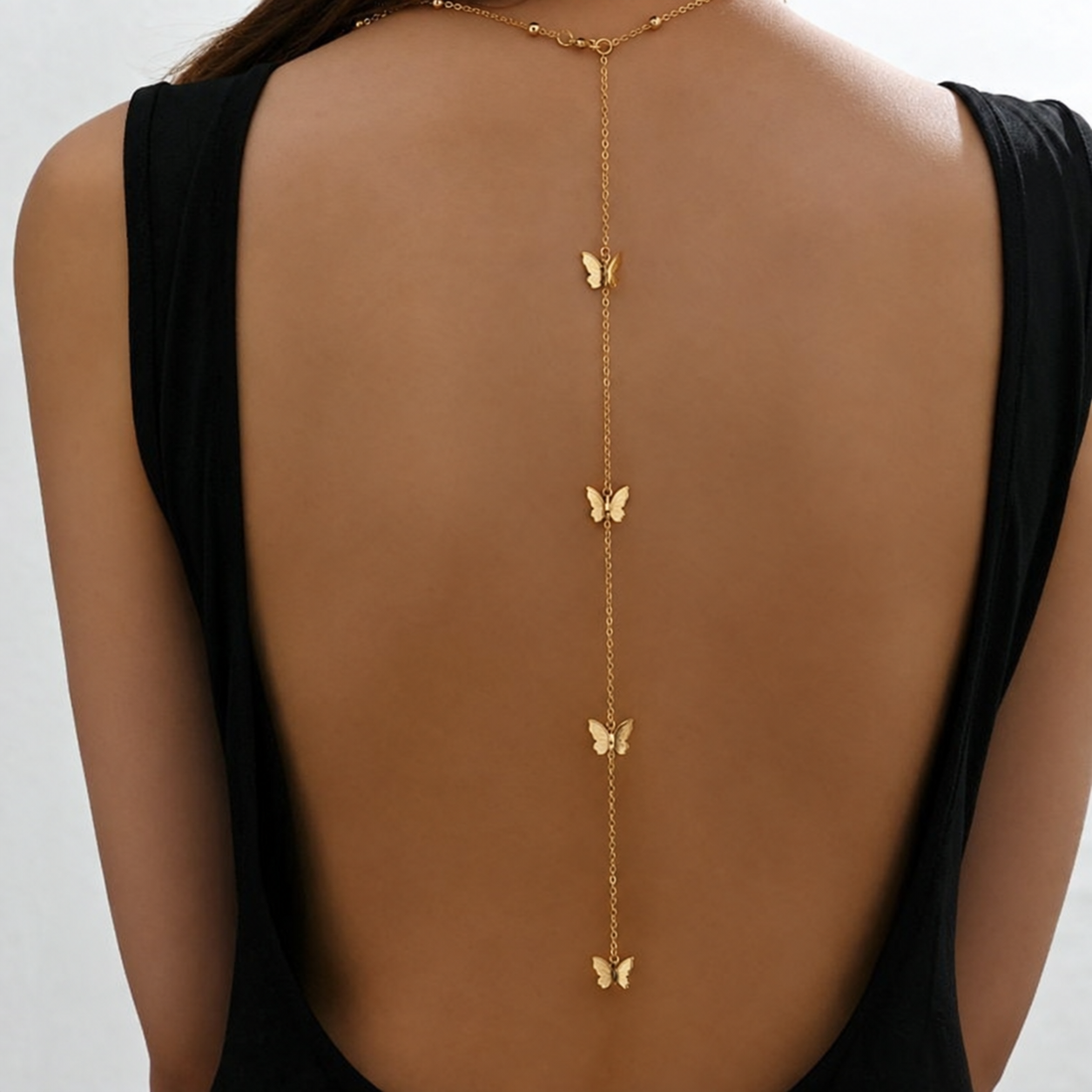 Butterfly Pendant Necklace with Back Chain — Gold-colored butterfly back chain