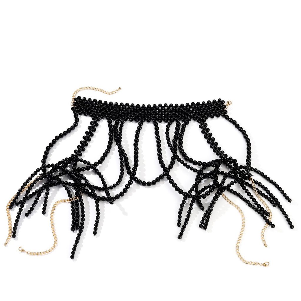 Draped Bead Fringe Shoulder Cape Jewelry — Black cape