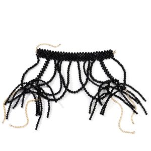 Draped Bead Fringe Shoulder Cape Jewelry — Black cape