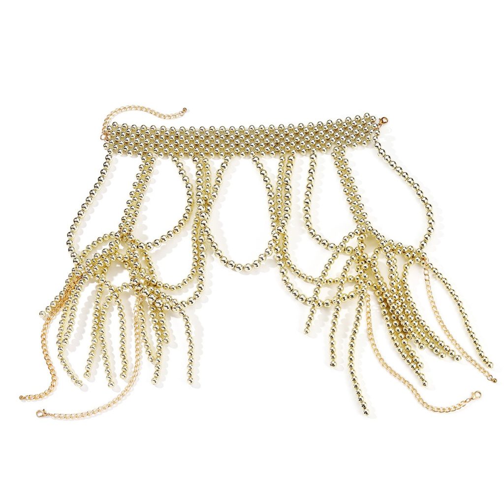 Draped Bead Fringe Shoulder Cape Jewelry — Gold-colored cape