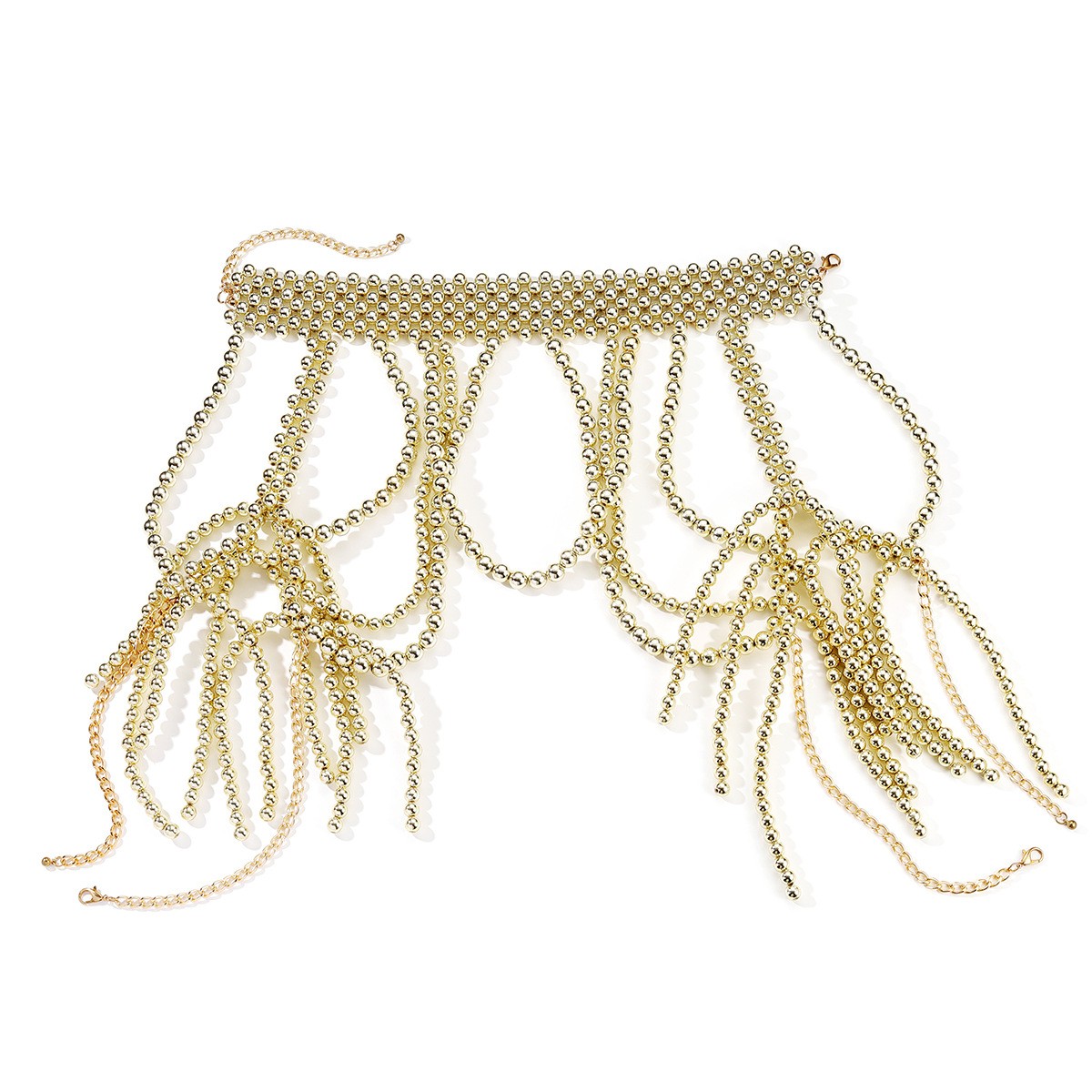 Draped Bead Fringe Shoulder Cape Jewelry — Gold-colored cape