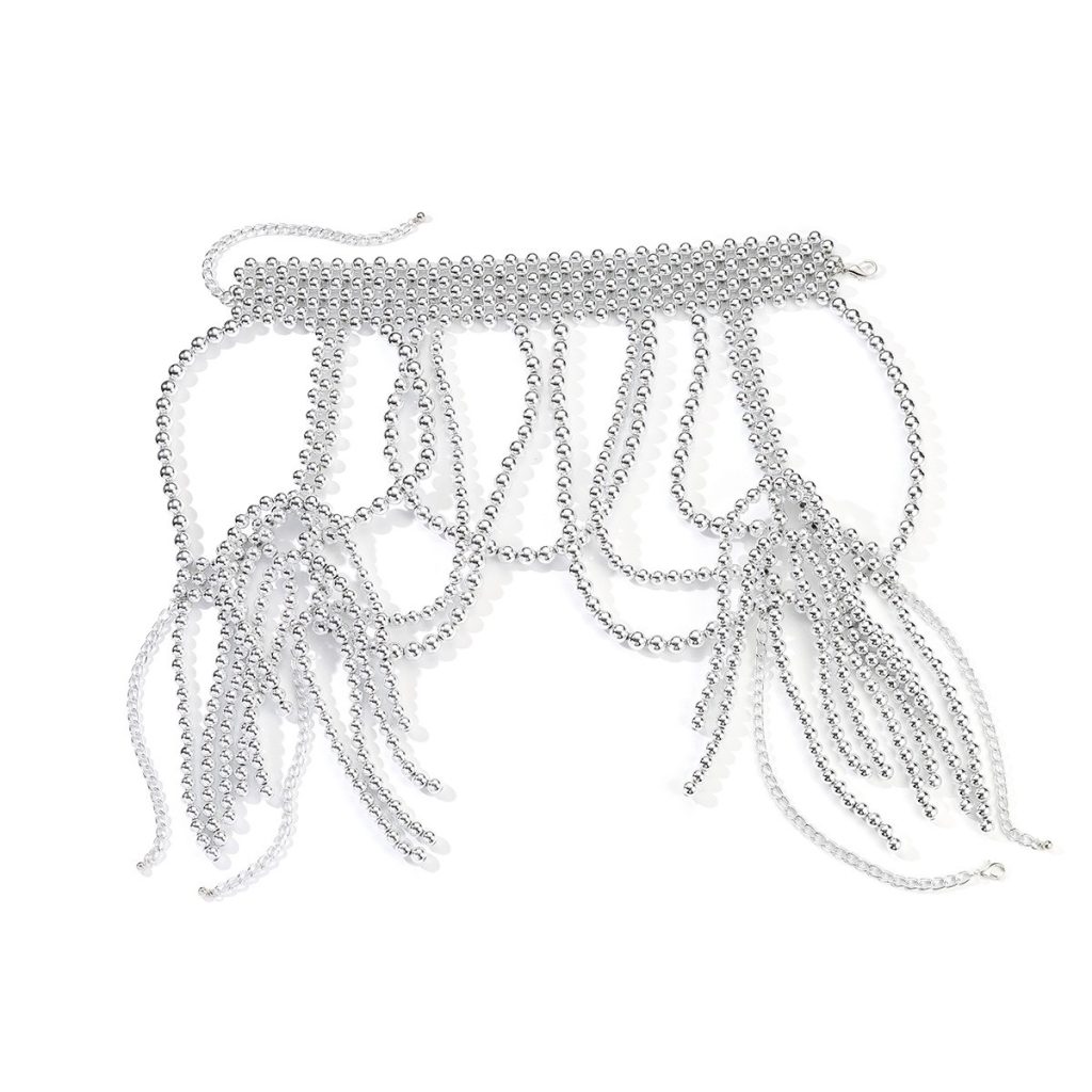 Draped Bead Fringe Shoulder Cape Jewelry — Silver-colored cape