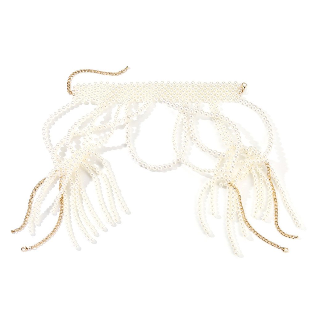 Draped Bead Fringe Shoulder Cape Jewelry — White cape