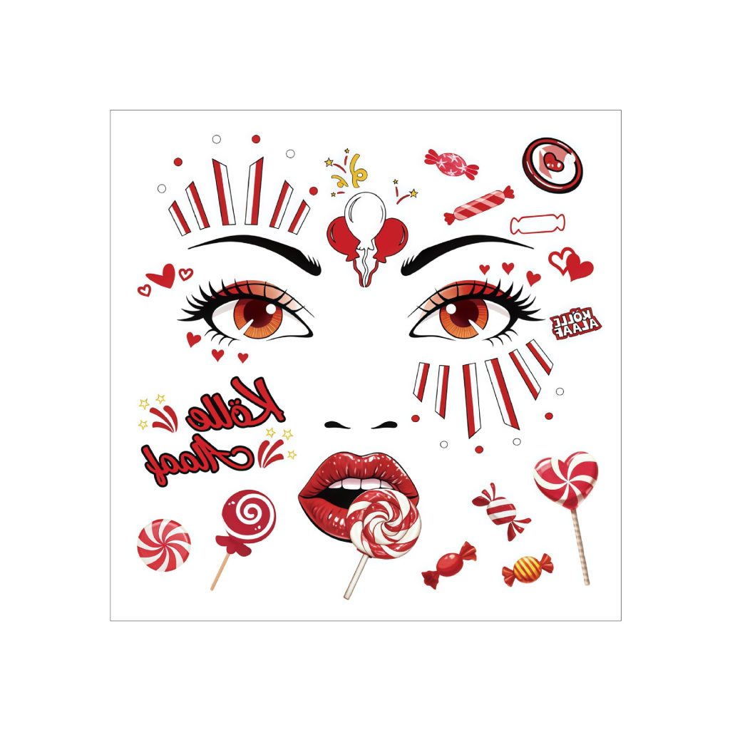 Red candy eye and lip carnival transfer design sheet