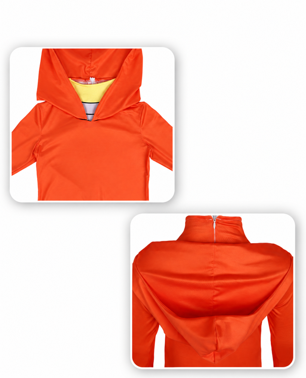 Charlie costume orange neckline and back zipper detail
