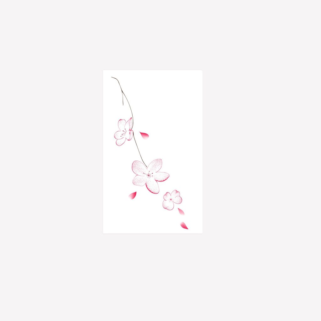 Fine pink cherry blossom and falling petals temporary tattoo sheet