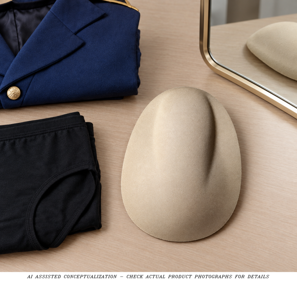 AI concept of single Nude classic contour insert beside briefs and costume jacket