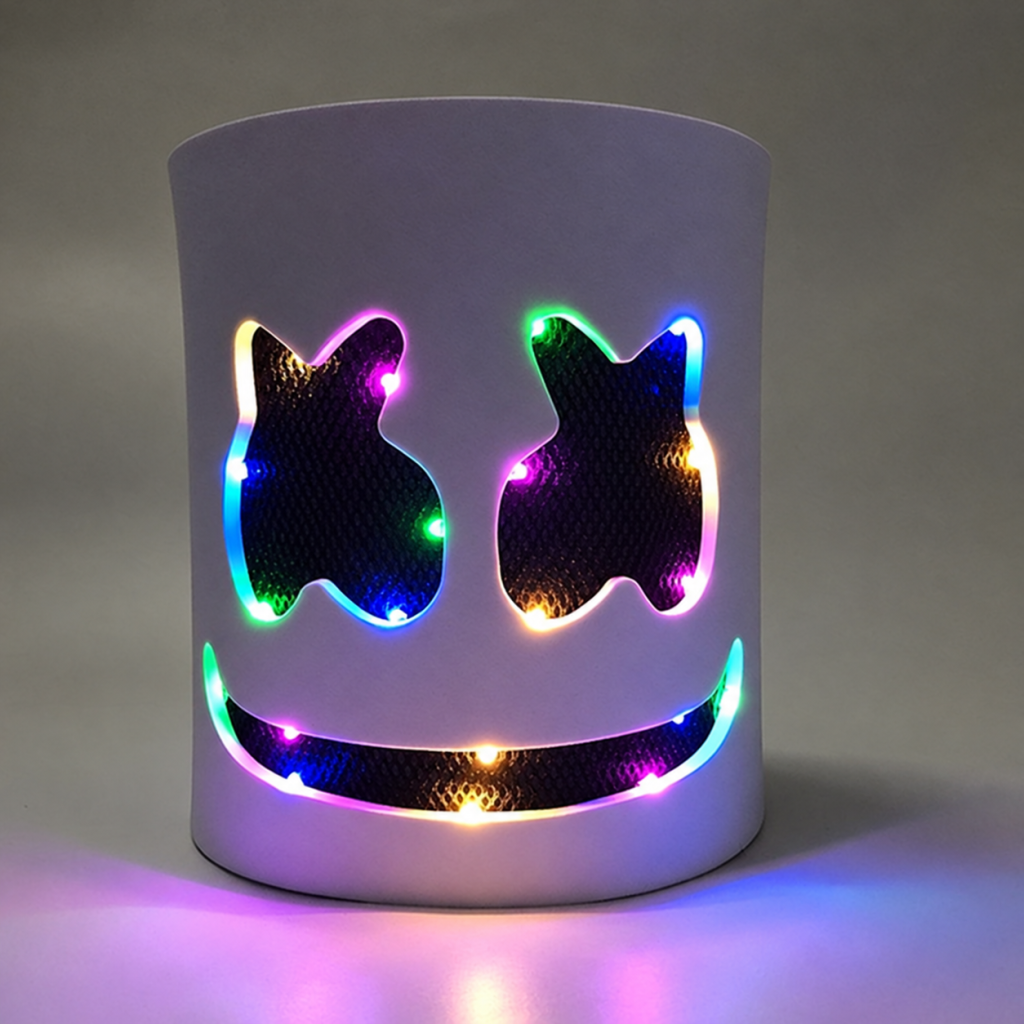 Multicolor light-up X-eye marshmallow-style helmet, front view