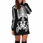 Full white skeleton print on black hooded dress