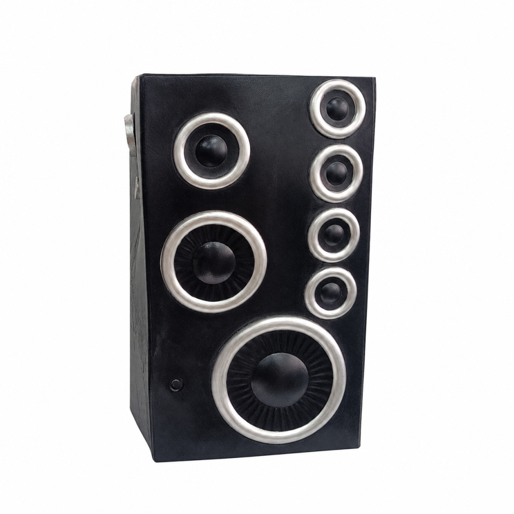 Speaker Black/Silver Large costume mask with seven silver-ringed molded speaker forms
