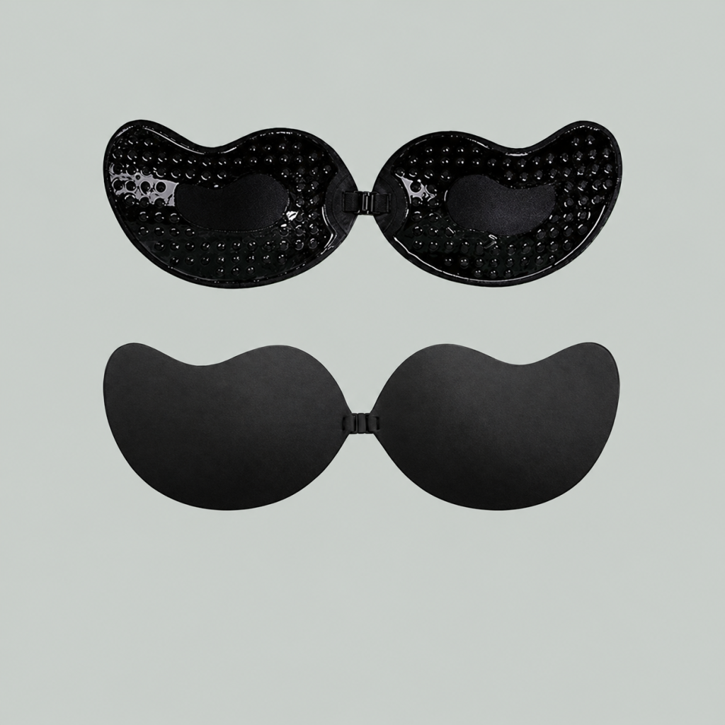 Black dot-adhesive bra front and back