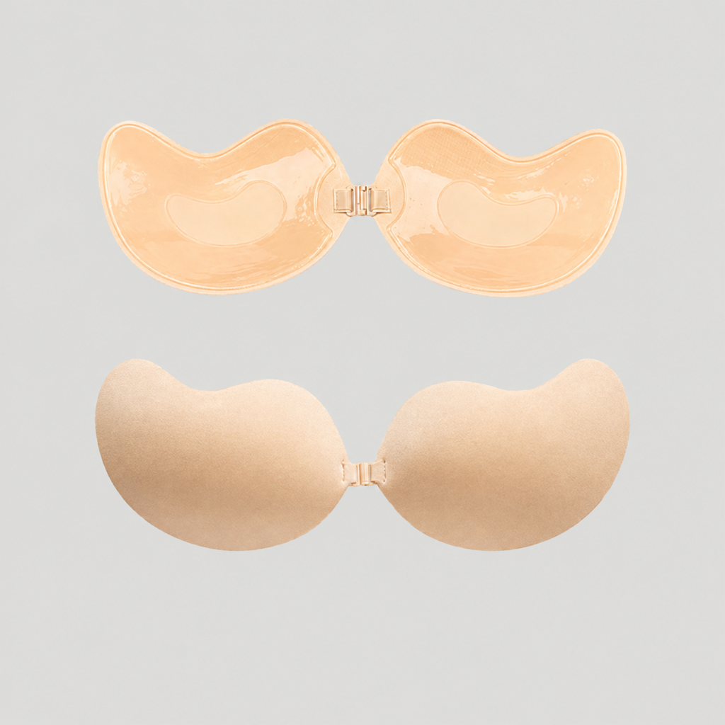 Beige eight-hole adhesive bra front and back