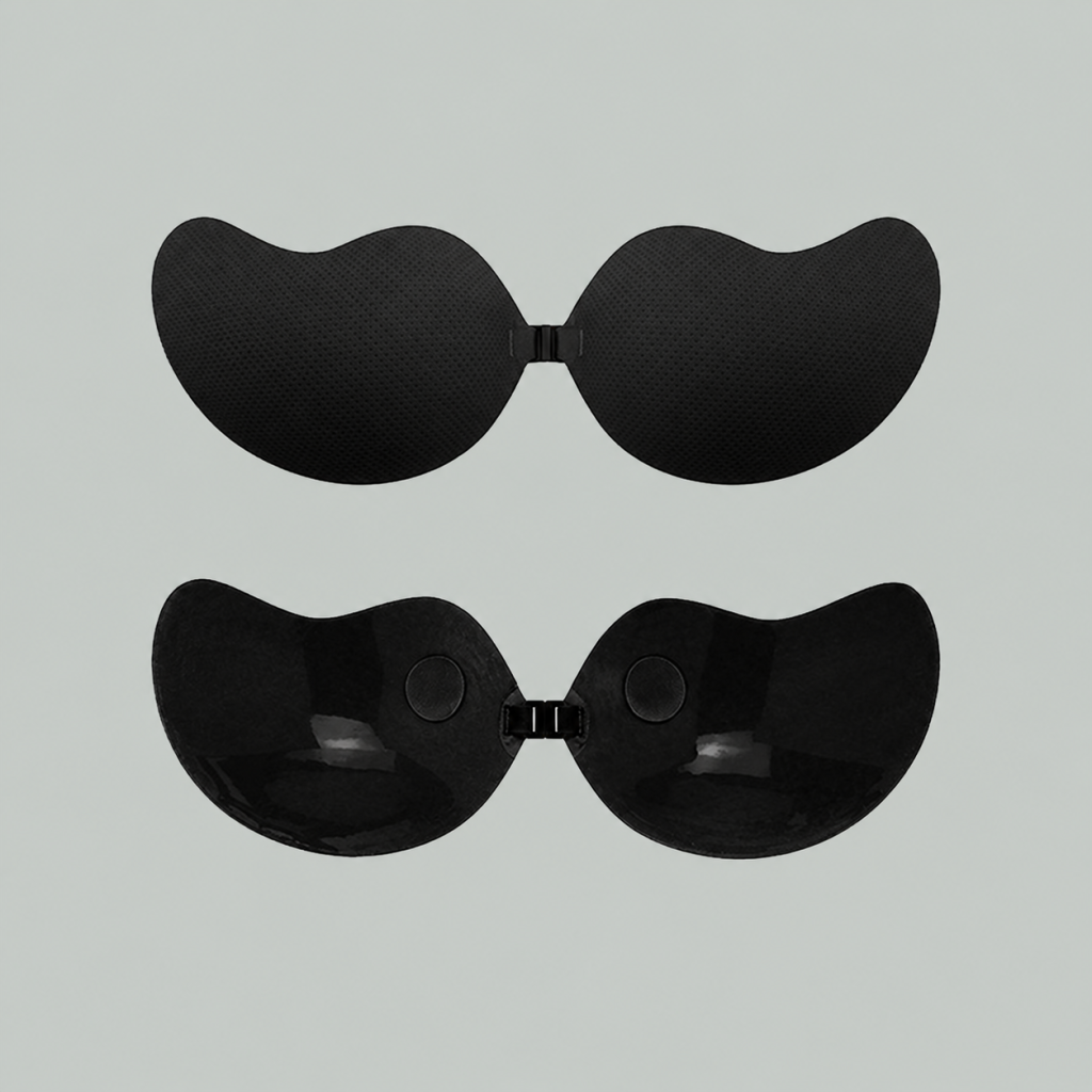 Black eight-hole adhesive bra front and back