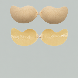 Beige mesh adhesive bra front and back