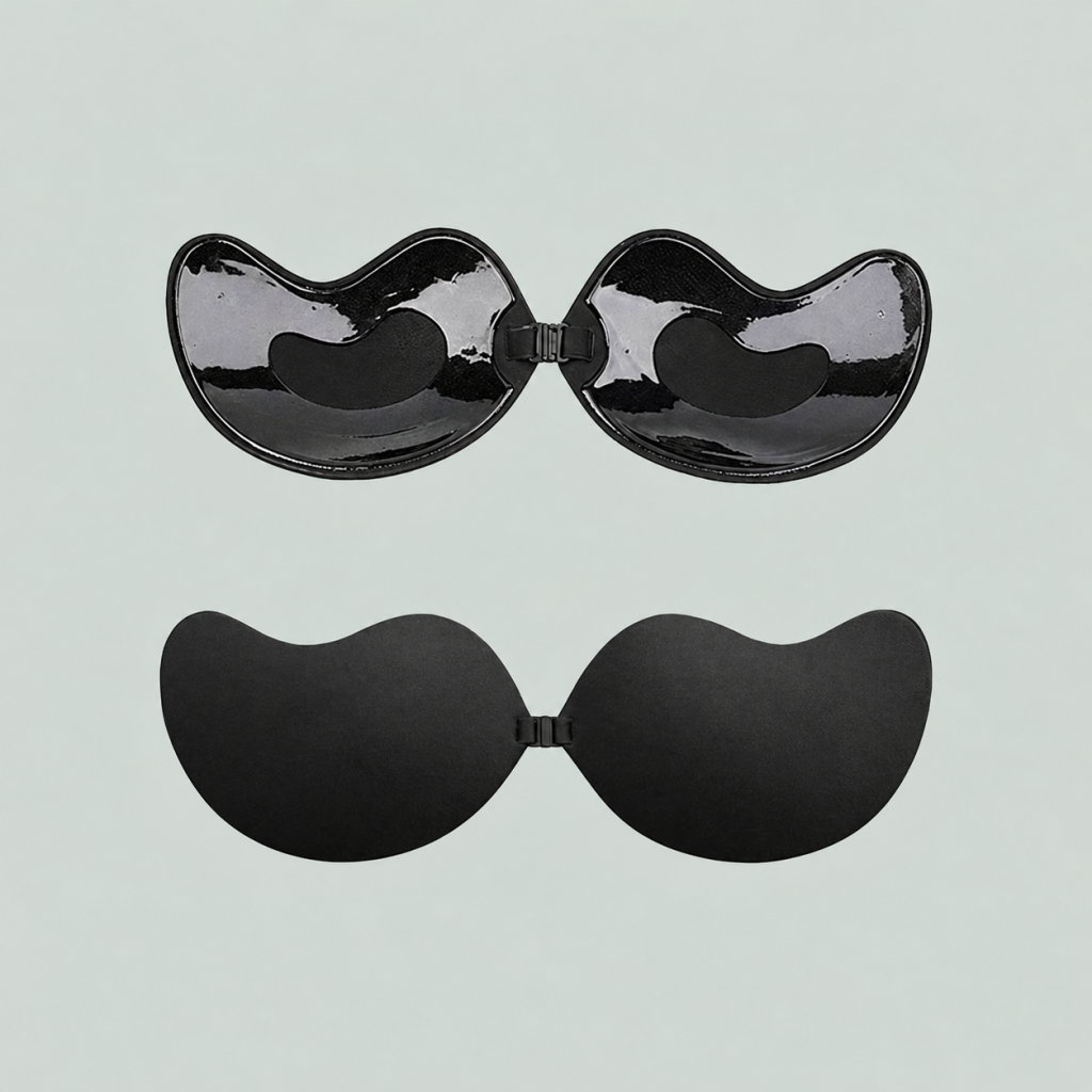Black smooth-adhesive bra front and back
