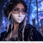 Fantasy styling concept with white sculpted lower-face mask in a starlit observatory