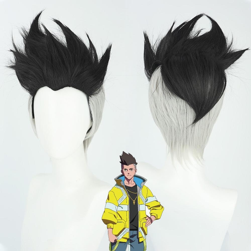 cosplayspa David Martinez Inspired Short Black Wig for Men Anime Cyberpunk Style 01WWRN