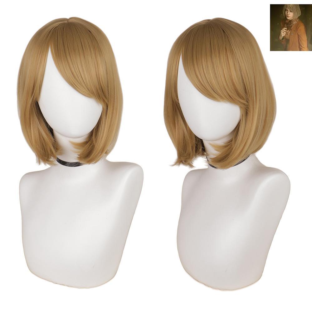 cosplayspa cosplayspa Ashley Graham Style Short Flaxen Straight Wig Resident Evil Game Hair L3MNEJ