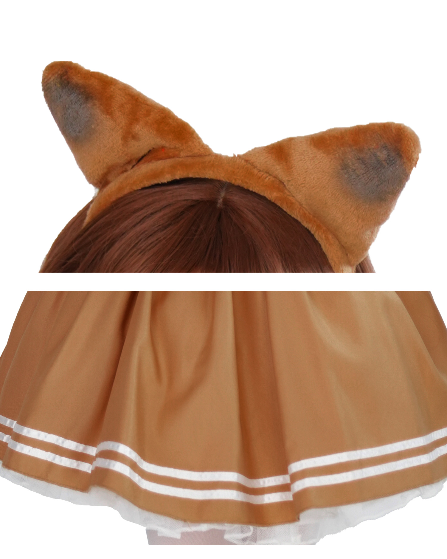 Fox ear headband and brown skirt detail
