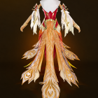 Back of the red and gold costume with trailing phoenix panels