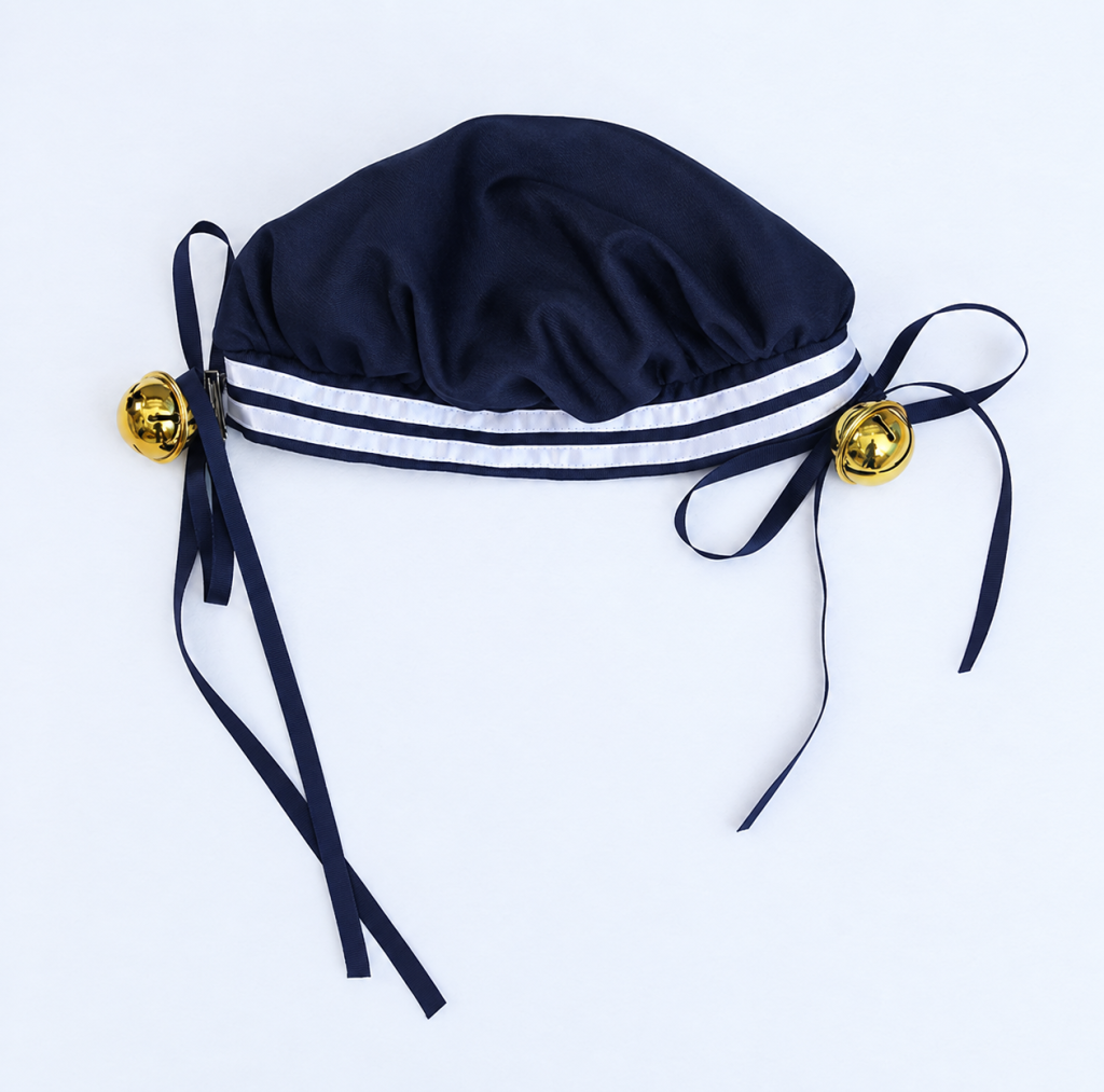 Navy sailor hat with white bands and bell trim included with Amamiya Kokoro costume