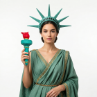 Statue of Liberty crown with red-flame torch worn in costume styling