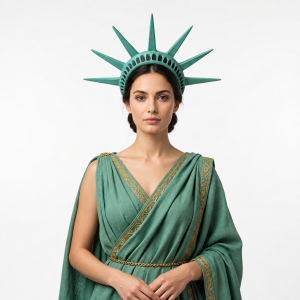 Statue of Liberty seven-ray crown worn with green costume styling