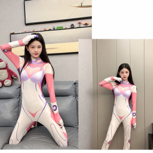 Daji white and pink standard bodysuit on model; plush and model hair not included
