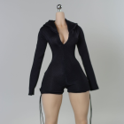Black DMTOYS DF099 hooded short-leg figure romper on headless display figure, figure excluded