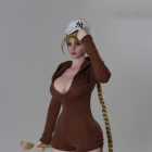 Brown DF099 miniature hooded romper modeled on styled figure, figure cap wig and accessories excluded