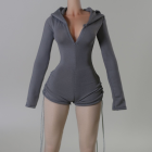 Gray DMTOYS DF099 hooded short-leg miniature romper on headless display figure, figure excluded