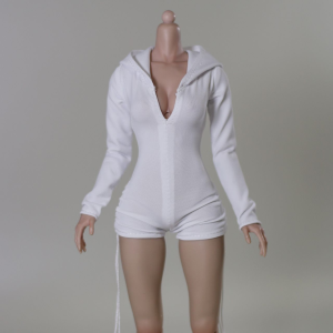 White DMTOYS DF099 miniature hooded short-leg romper on headless display figure, figure excluded